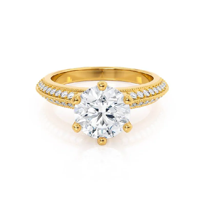 Vintage Style Engagement RingsVICTORIA - Round Lab Diamond 18k Yellow Gold Shoulder Set Ring