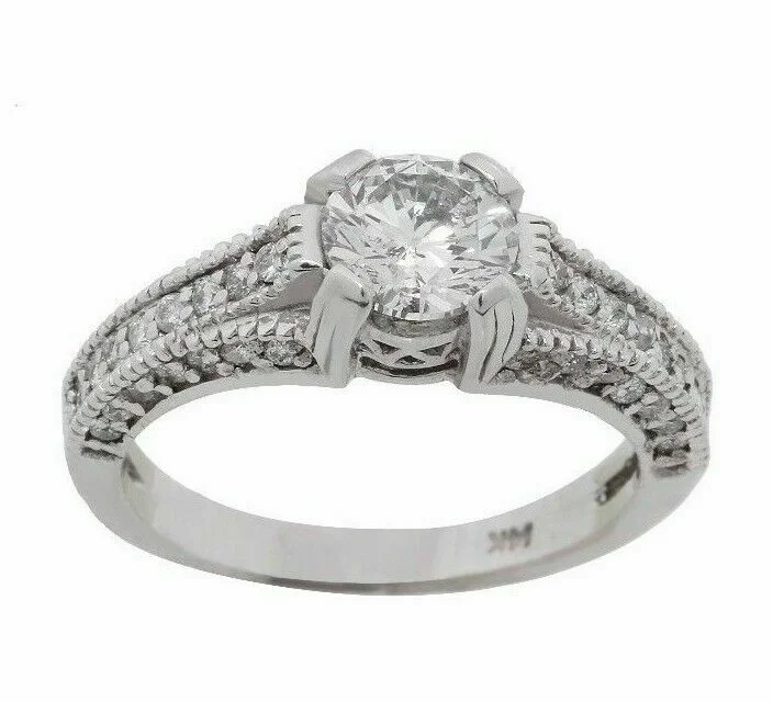 Designer Engagement RingsVintage Antique Reproduction 1.43ct Round Cut Diamond Engagement Milgrain Ring