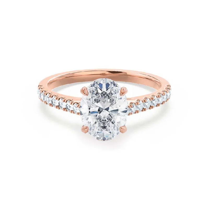 Prong Set Engagement RingsVIOLA - Oval Moissanite & Diamond 18k Rose Gold Shoulder Set Ring