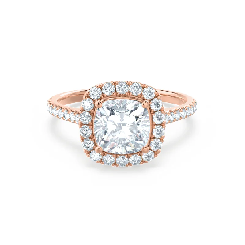 Bohemian Engagement RingsVIOLETTE - Cushion Lab Diamond 18k Rose Gold Halo