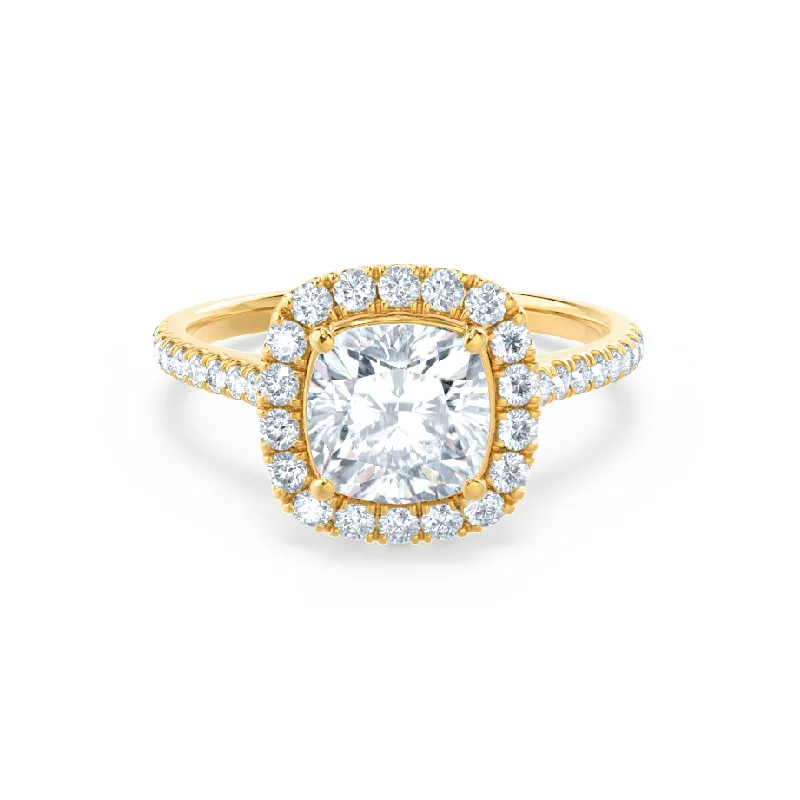 Solitaire Gemstone Engagement RingsVIOLETTE - Cushion Lab Diamond 18k Yellow Gold Halo