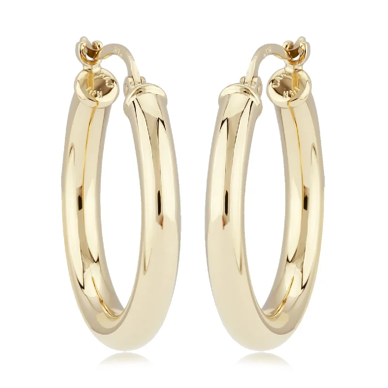 Hoop earrings perfect for casual ear accessorizing -14K Yellow Gold 3X20mm S/D Hoop Earrings