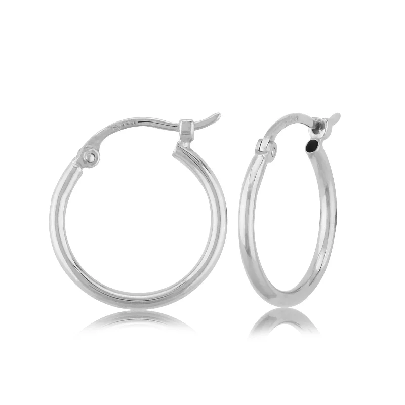 Hoop earrings inspired by stars with stone accents -14K White Gold 1.5X15mm S/D Hoop Earrings