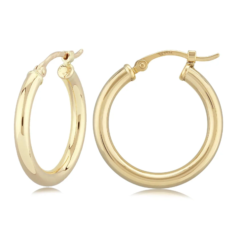 Secure hoop earrings with sturdy stone hoop clasps -14K Yellow Gold 2.5X20mm S/D Hoop Earrings