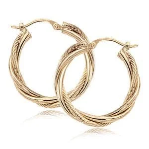 Twisted hoop earrings with artistic stone hoop flair -14K Yellow Gold 3-1.5X20mm Twist Tubes Earrings