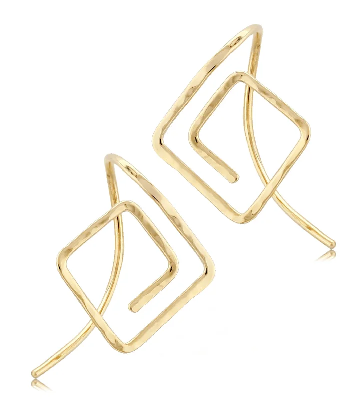 Hoop earrings perfect for gifting with stone sparkle -14K Yellow Gold Endless Ham Square Earrings