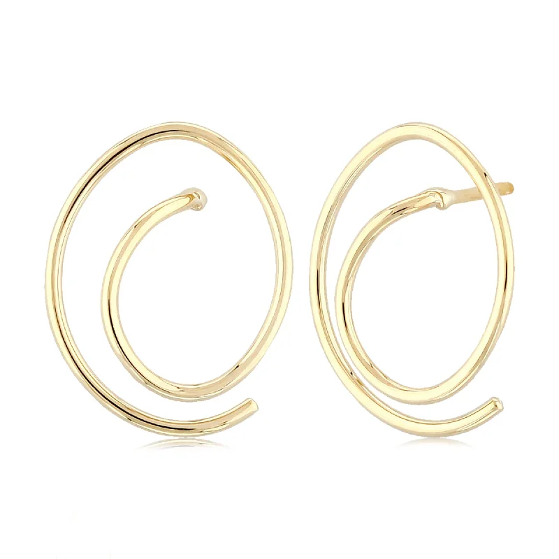 Hoop earrings featuring garnet for deep red ear glow -14K Yellow Gold Freeform Spiral Earrings