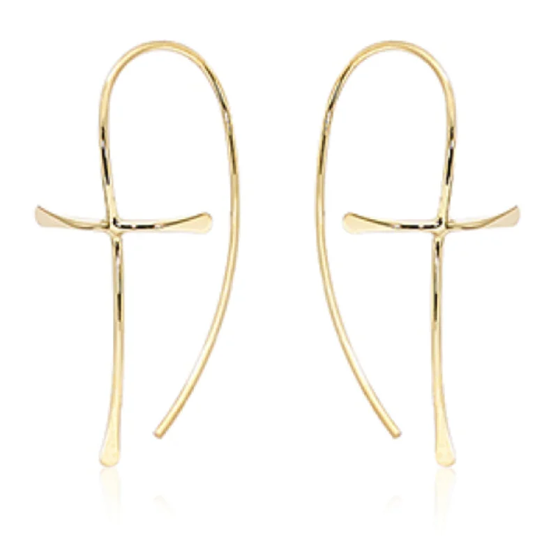 Fringe hoop earrings with stone drops for play -14k Gold Cross Threader Earrings