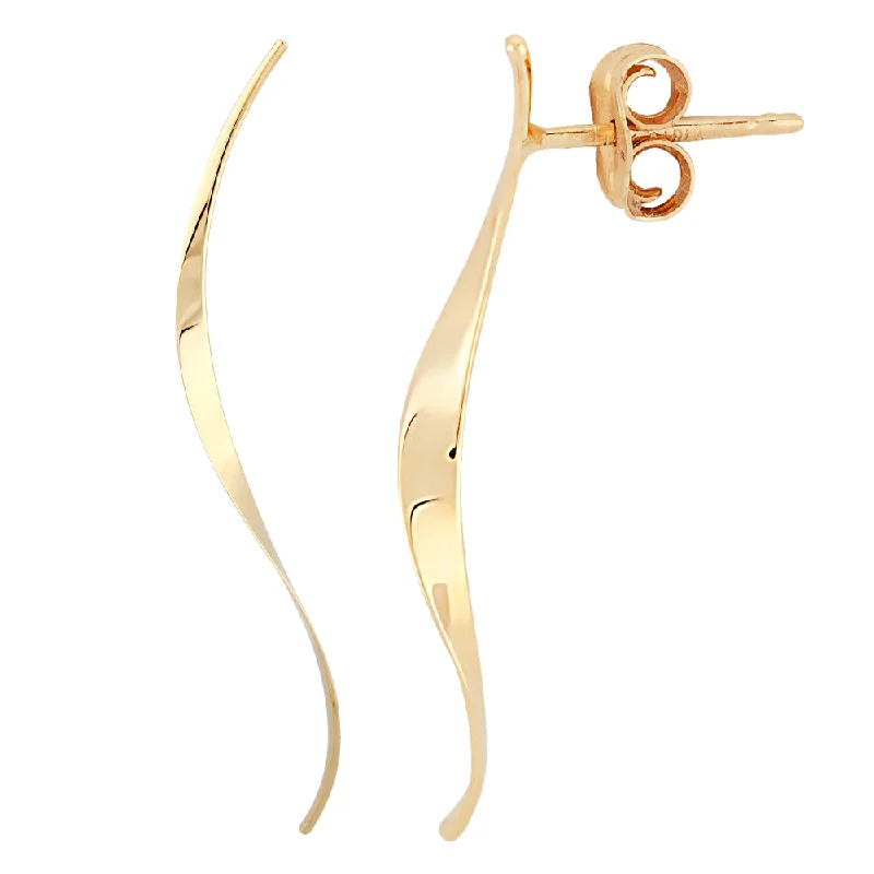 Gold hoop earrings adding sunny shine to ears -14k Gold Long Curve Earrings