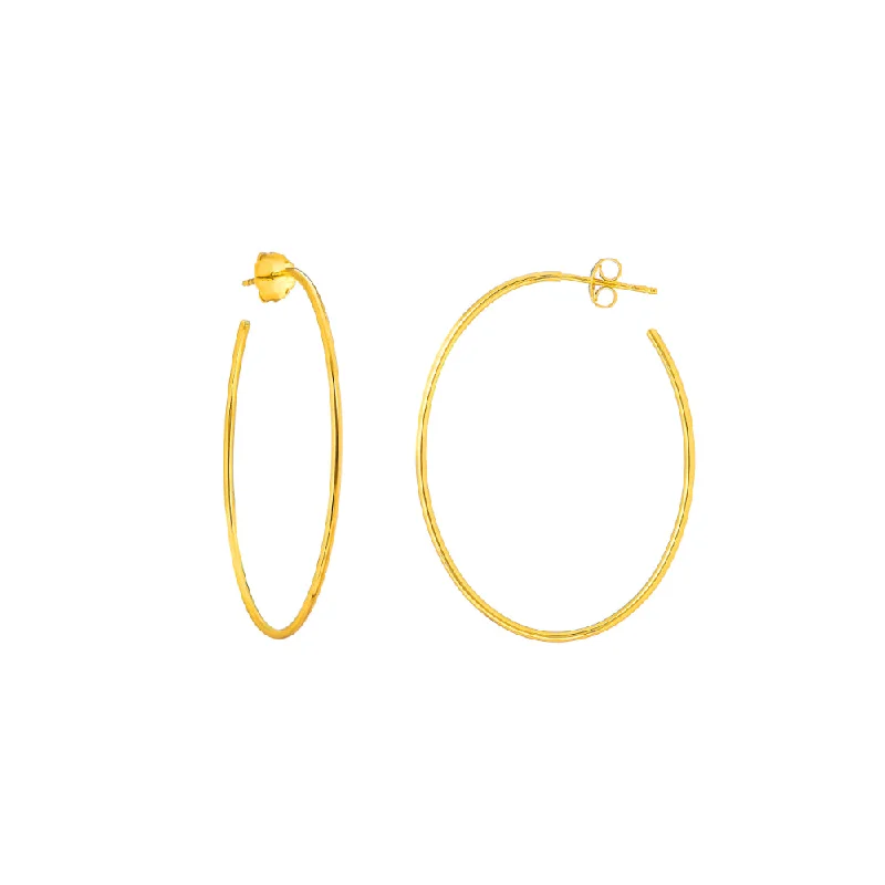 Hoop earrings featuring hematite for dark stone ear glow -14k Gold Oval 3/4 Hoop Earrings