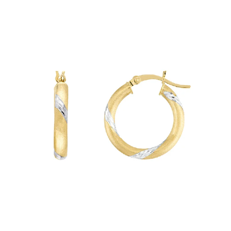 Hoop earrings with retro stone hoop settings charm -14k Gold Two Tone Diamond-Cut Hoop Earrings