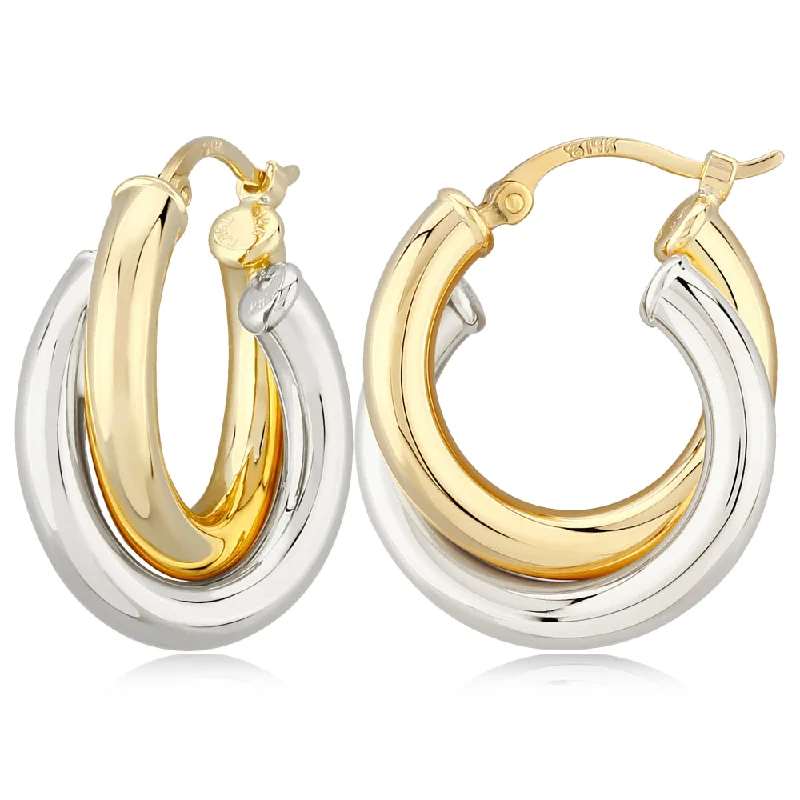 Hoop earrings crafted with sustainable eco-friendly materials -14k Two-Tone Double Hoop Earrings