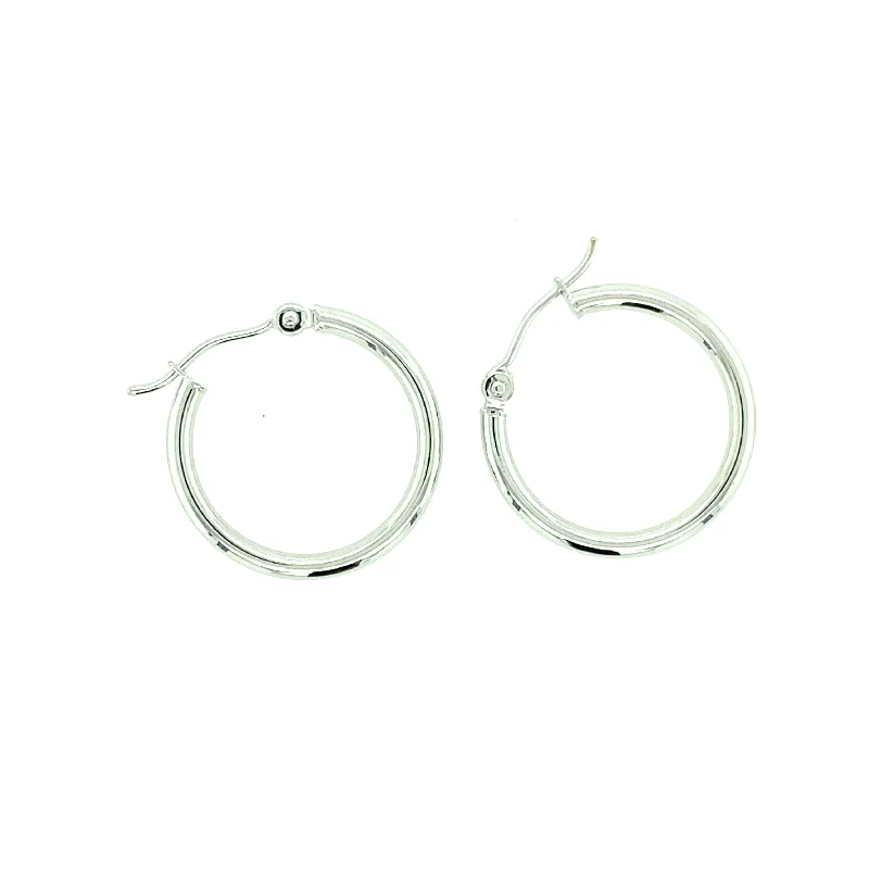 Hoop earrings featuring labradorite for mystic ear hues -14K White Gold 2x25mm Polished Hoop Earrings