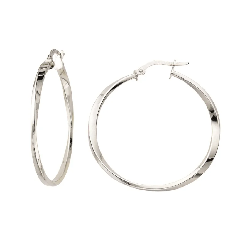 Birthstone hoop earrings with personal stone ear picks -14K White Gold Twisted Hoop Earrings