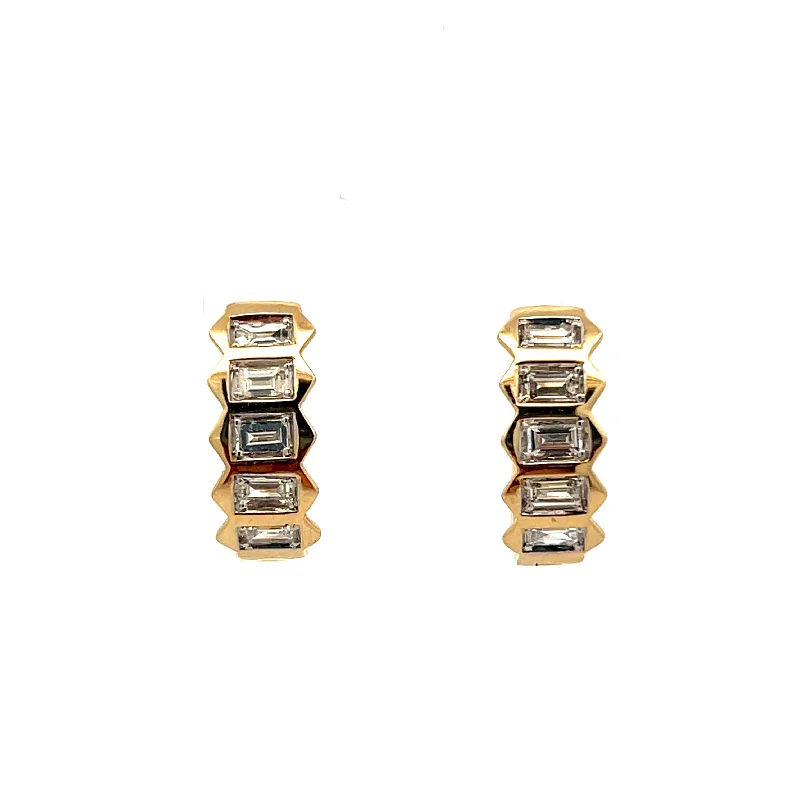 Hoop earrings inspired by nature with floral stones -14K Yellow Gold 0.63ctw Baguette Diamond Spiked Hoop Earrings