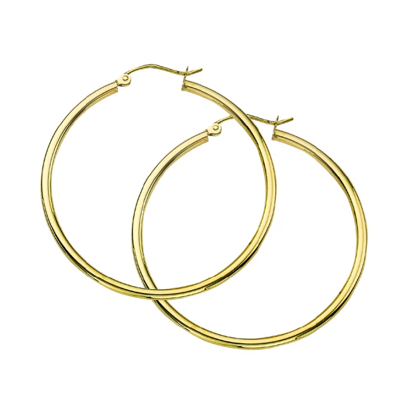 Hoop earrings perfect for weddings with stone shine -14K Yellow Gold 2x40mm Polished Hoop Earrings