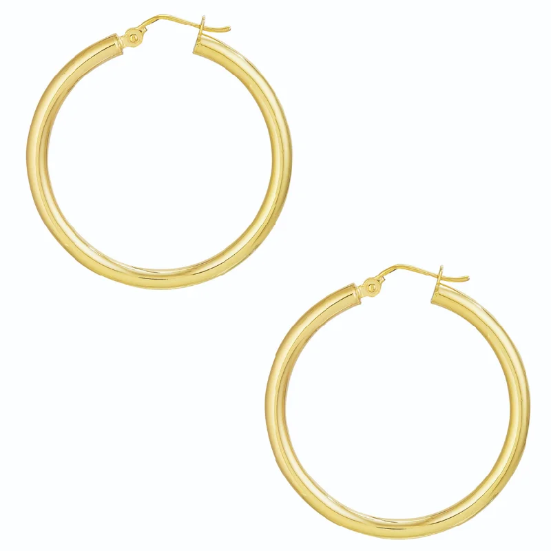 Hoop earrings featuring black diamonds for edgy ear shine -14K Yellow Gold 3x20mm Polished Hoop Earrings