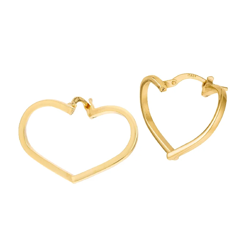 Soft hoop earrings with rose-cut stone ear glow -14K Yellow Gold Heart Shaped Hoop Earrings