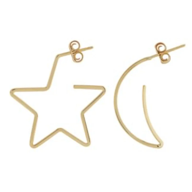 Hoop earrings featuring labradorite for mystic ear hues -14k Yellow Gold Moon & Star Hoop Earrings