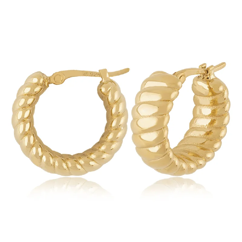 Wild hoop earrings with raw stone ear charm -14k Gold Multi Twist Snap-Down Hoop Earrings