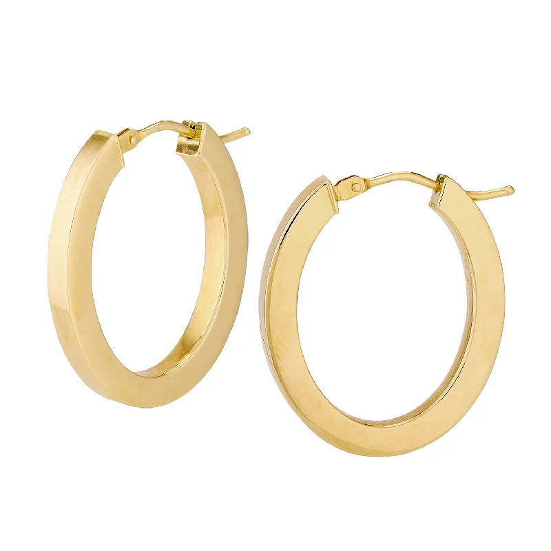 Quirky hoop earrings with offbeat stone ear designs -14K Yellow Gold Polished Oval Hoop Earrings