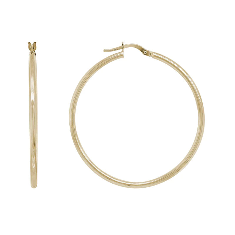 Matte hoop earrings with subtle stone ear finishes -14K Yellow Gold Round Tube Hoops