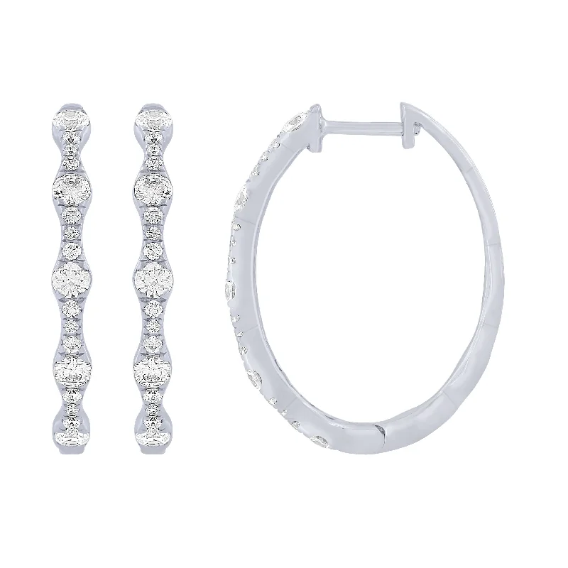 Heart hoop earrings with stone shapes for love -14K White Gold 1Ct Fashion Hoop Earrings