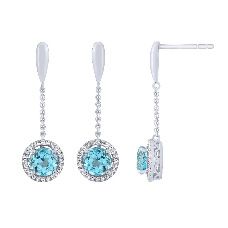 Hoop earrings with retro stone hoop settings charm -14K White Gold Topaz And Diamond Dangle Earrings