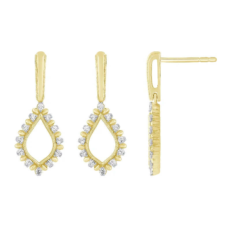 Birthstone hoop earrings with personal stone ear picks -14K Yellow Gold 1/4Ct Diamond Dangle Earrings