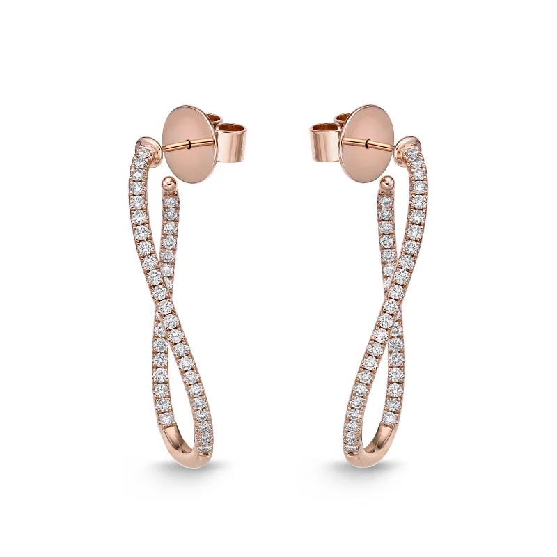 Hoop earrings perfect for holidays with festive stones -18K Rose Gold 1Ct Twist Diamond Hoops