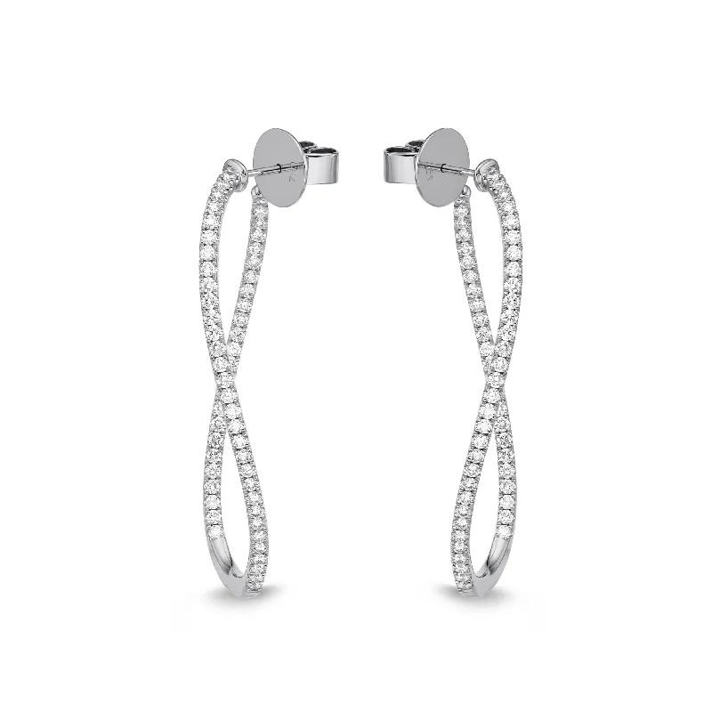 Hoop earrings featuring vivid stones for bold ear flair -18K White Gold 1 1/2Ct Twist Diamond Hoop Earrings