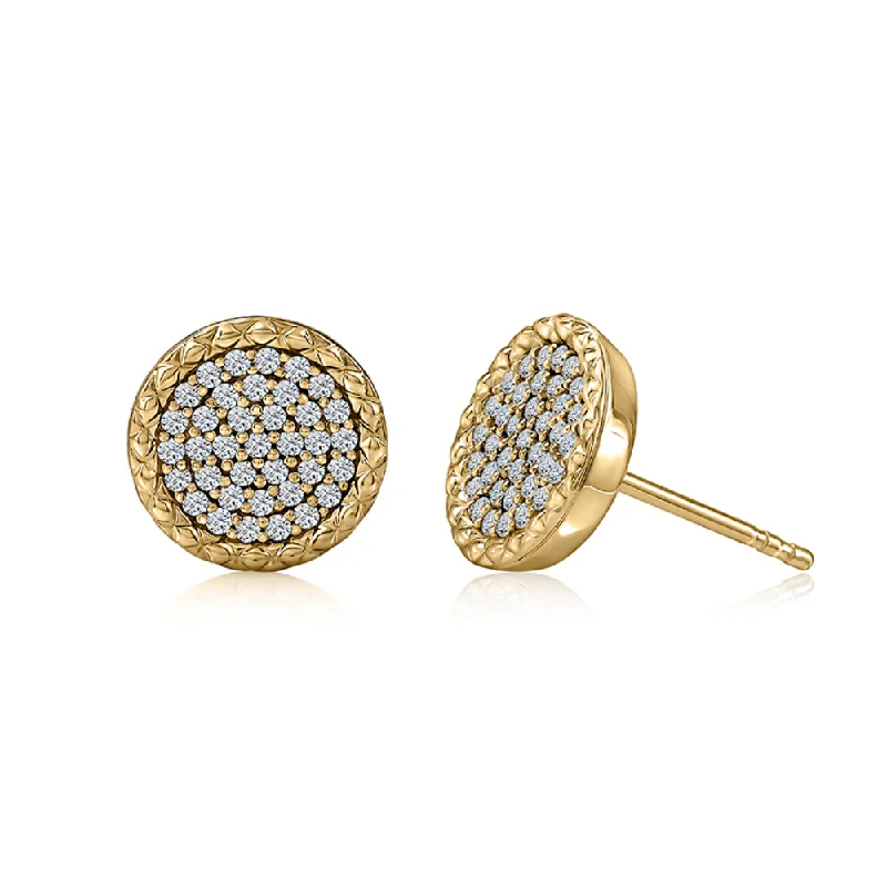 Hoop earrings inspired by vintage with stone glamour -A. Jaffe 14k Diamond Studs with Quilted Borders