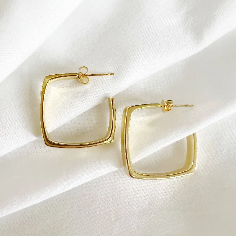 Twisted hoop earrings with artistic stone hoop flair -Aries Geometric Square Gold Filled Hoop Earrings