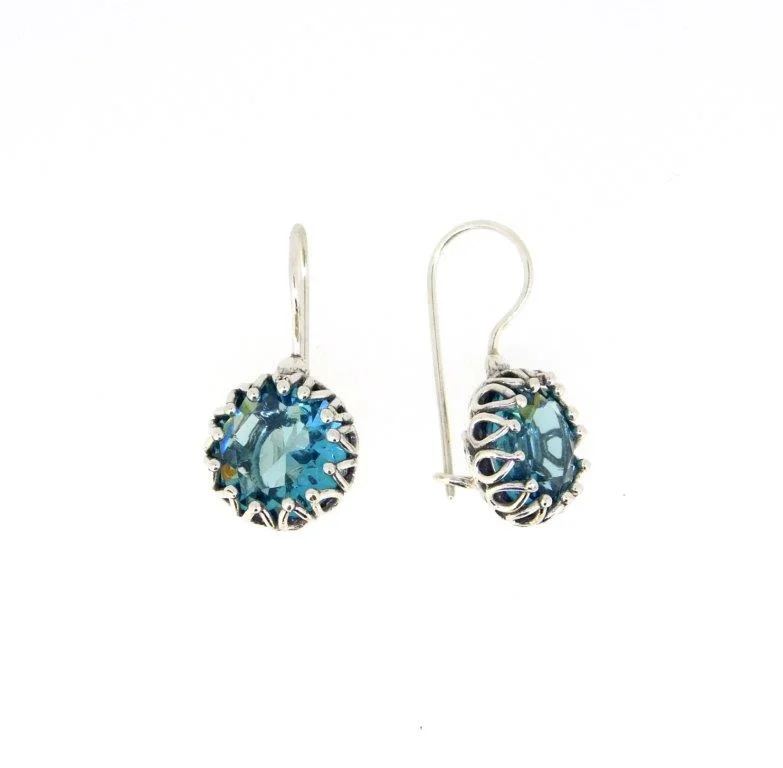 Hoop earrings featuring sunstone for warm stone ear glow -Blue Glass setting Earrings E10980-1