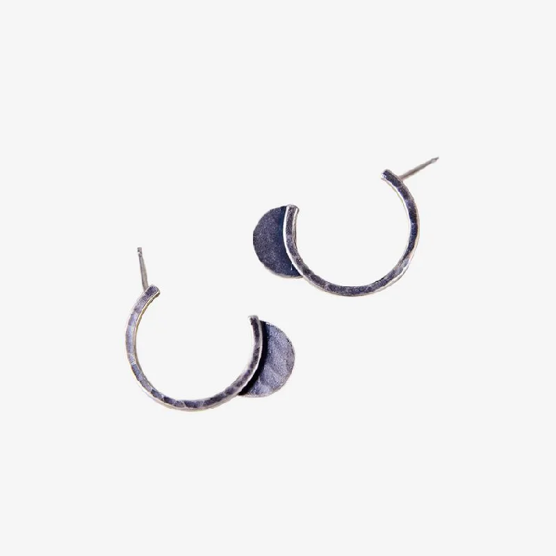 Hoop earrings perfect for weddings with stone shine -C Curve Post Earrings - Oxidized Silver