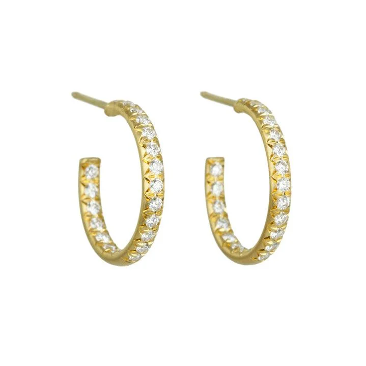 Adjustable hoop earrings for versatile ear sizing fit -18K Gold and Pave Diamond Large Hoop Earrings