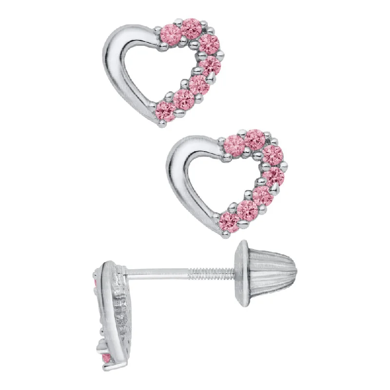 Dainty hoop earrings ideal for delicate ear accents -Children's Pierced Pink CZ Heart Earrings