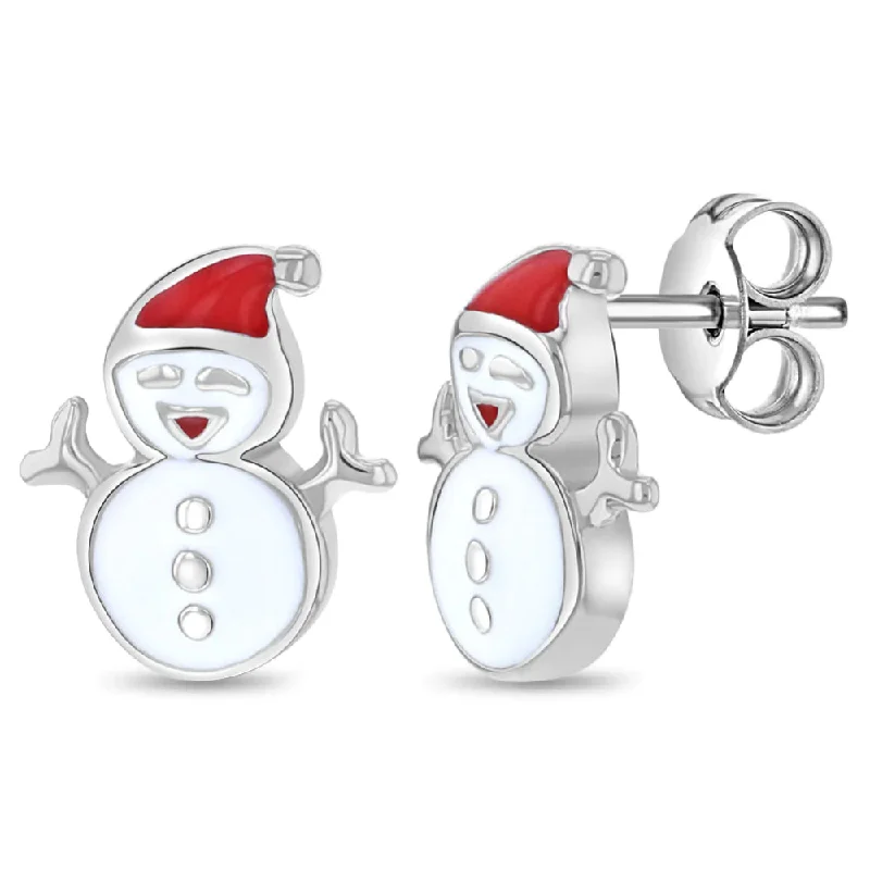 Slim hoop earrings for stackable ear fashion looks -Christmas Snowman Girls Earrings