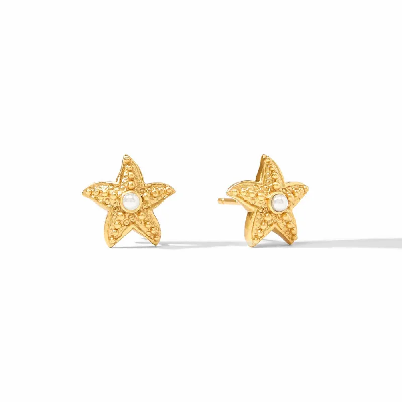 Glam hoop earrings perfect for dazzling night ear wear -Julie Vos Sanibel Starfish Stud - Pearl