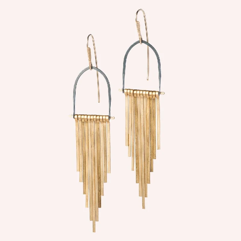 Modern hoop earrings with floating stone hoop settings -Brass Celestial Earrings