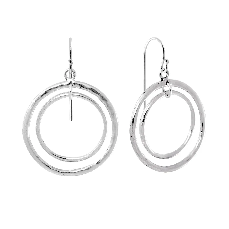 Hoop earrings featuring garnet for deep red ear glow -Double Hollow Hoop Dangle Earrings E10030