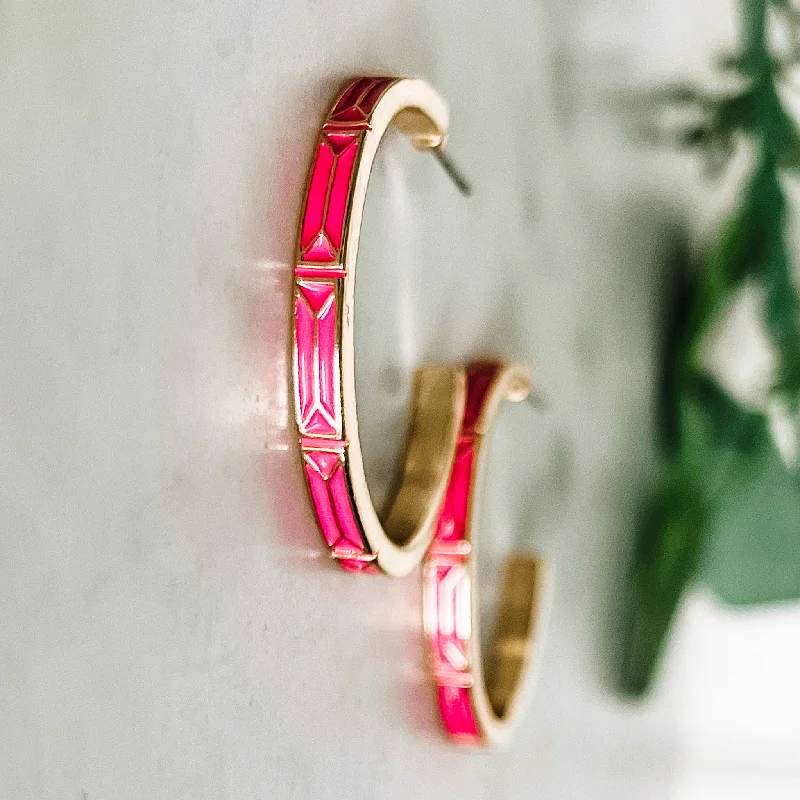 Luxe hoop earrings showcasing dazzling gemstone hoop shine -Bright Pink Enamel and Gold Hoop Earrings