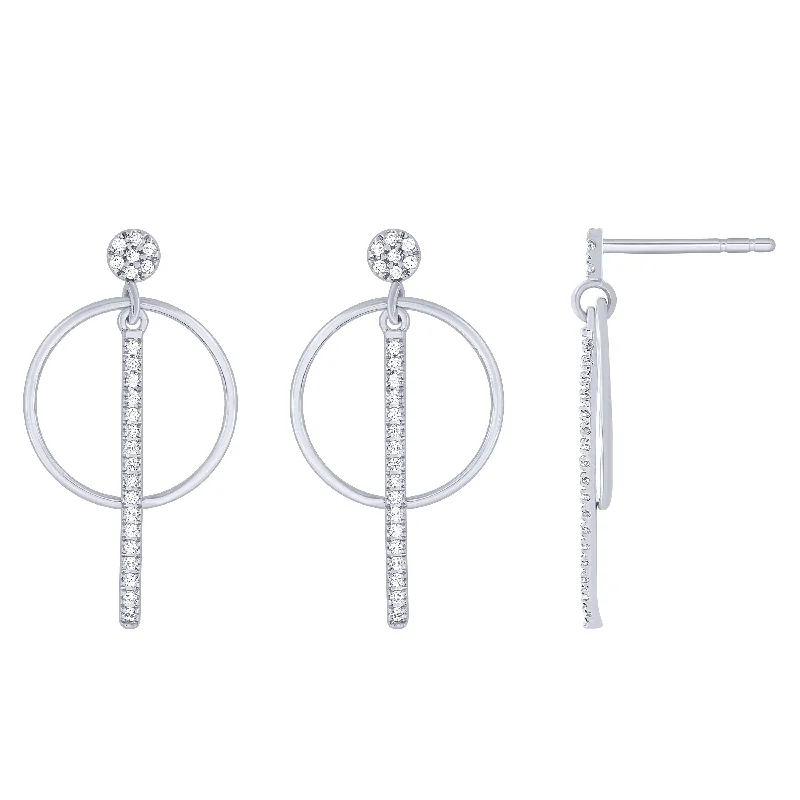 Retro hoop earrings with intricate stone hoop details -Sterling Silver 1/5Ctw Diamond Geometric Dangle Earrings