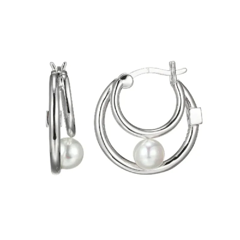 Hoop earrings perfect for stacking with ear studs -Elle "Simpatico" White Shell Pearl Hoop Earrings