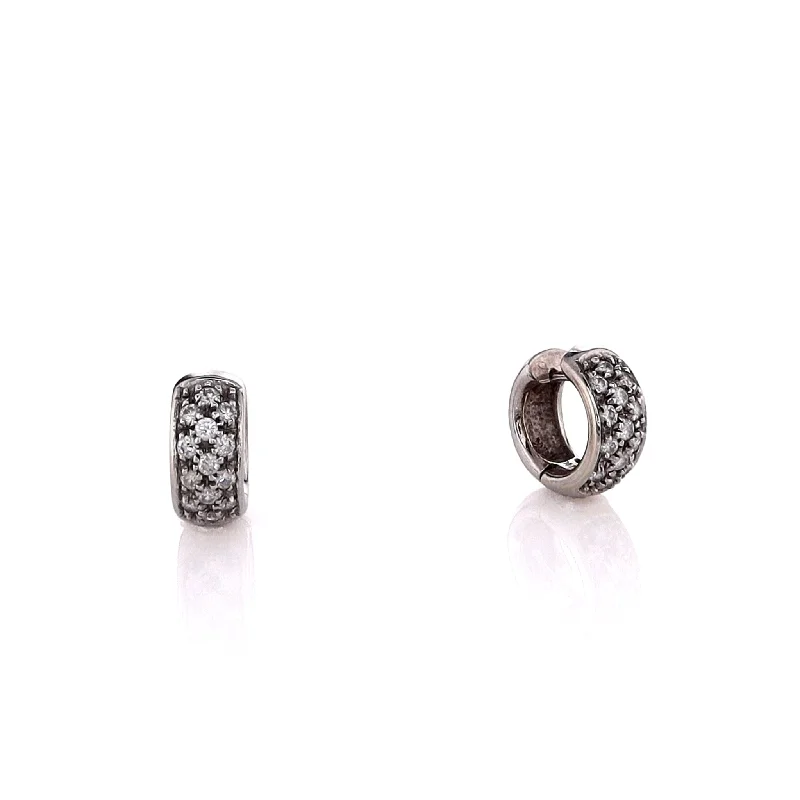 Large hoop earrings designed for bold ear statements -Estate 14k White Gold Pave Diamond Huggie Hoop Earrings