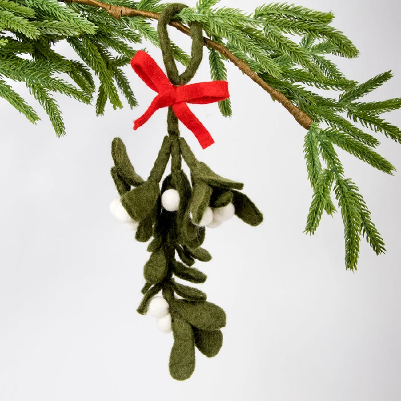 Hoop earrings perfect for teens with trendy stones -Felt Mistletoe Ornament