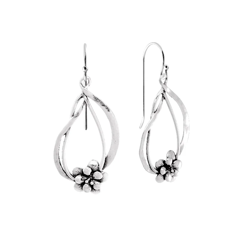 Gothic hoop earrings with dark stone ear vibes -Flowery Dangle Earrings E10859