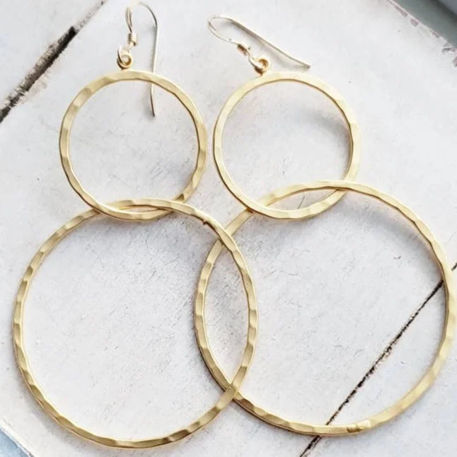 Mixed hoop earrings with dual metal ear styles -Gold Hammered Circle Hoops Earrings