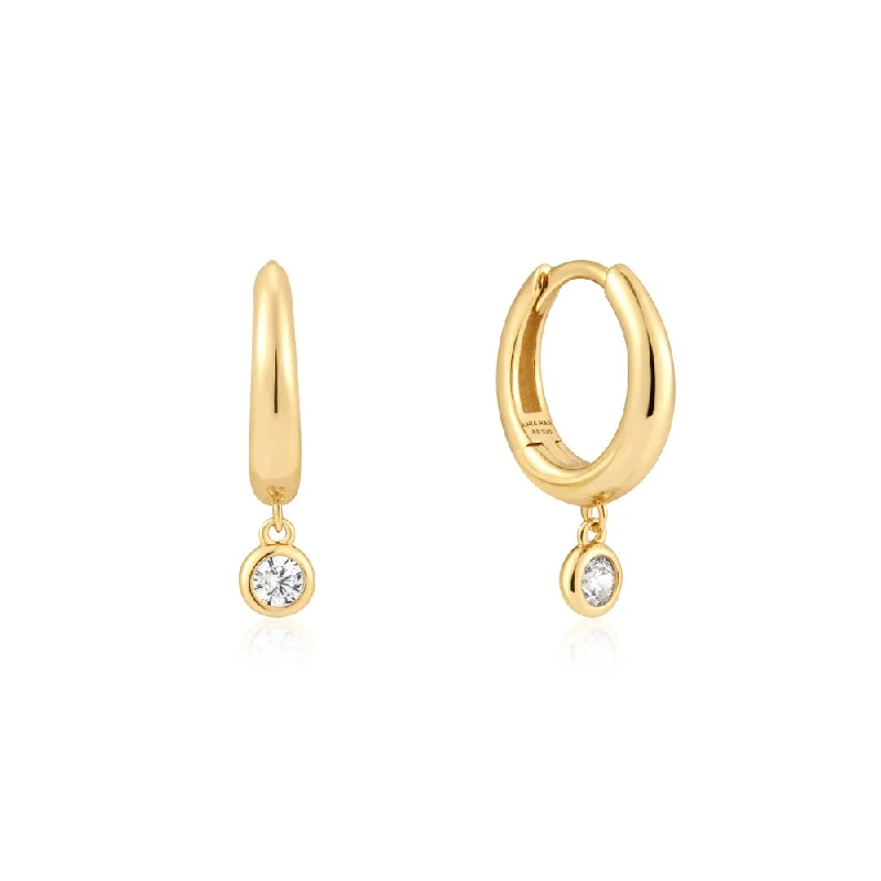 Glam hoop earrings perfect for dazzling night ear wear -Gold Plated Cubic ZIcronia Drop Huggie Hoop Earrings by Ania Haie