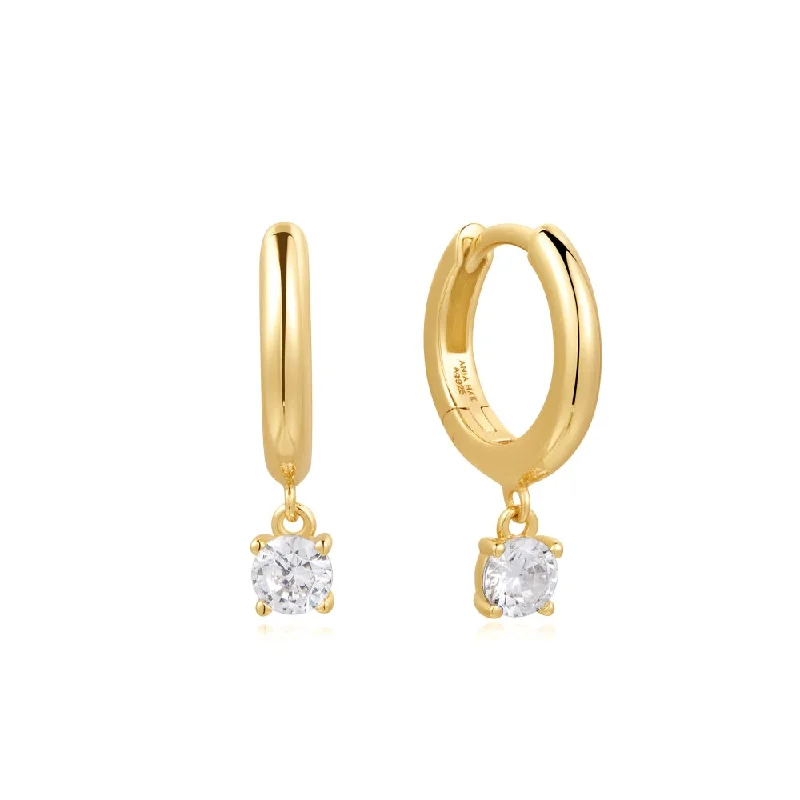 Dainty hoop earrings ideal for delicate ear accents -Gold Plated Cubic Zirconia Drop Huggie Hoop Earrings by Ania Haie